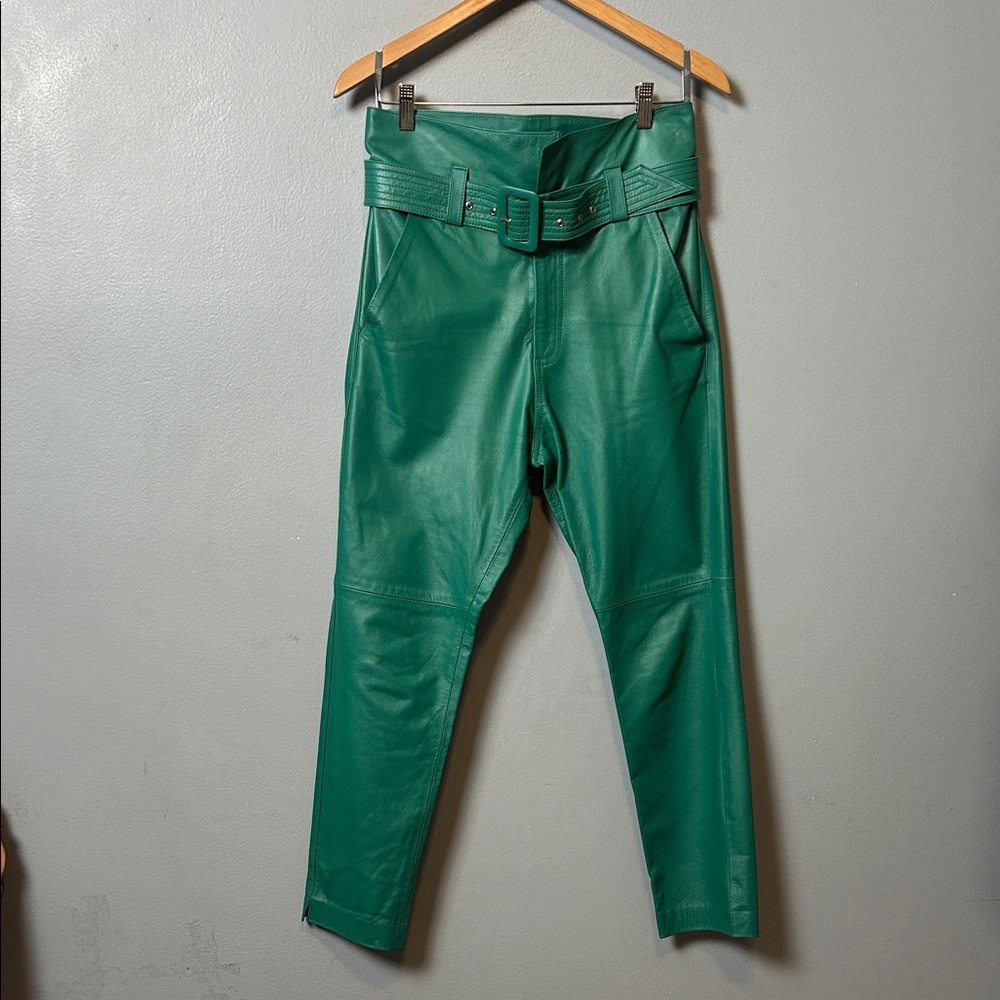 Luca Melzer Guga Green High-Waisted Leather Pants belted w pockets 36